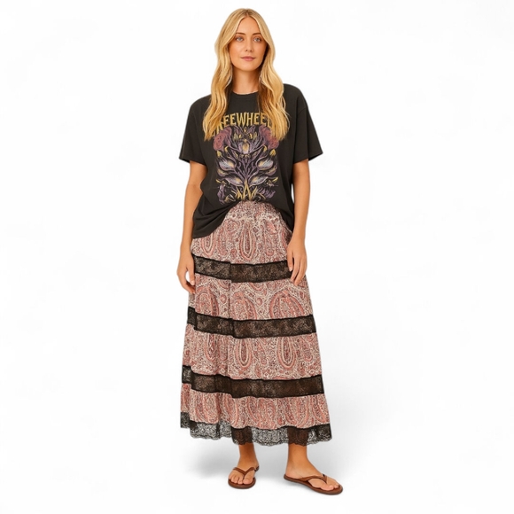 Alice + Olivia NWT Hetty Maxi Skirt Paisley Lace Tiered Size 2 Fall Boho - Picture 1 of 13